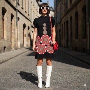 Zara floral polka dots vintage style tunic dress Black and Red Floral LARGE NEW